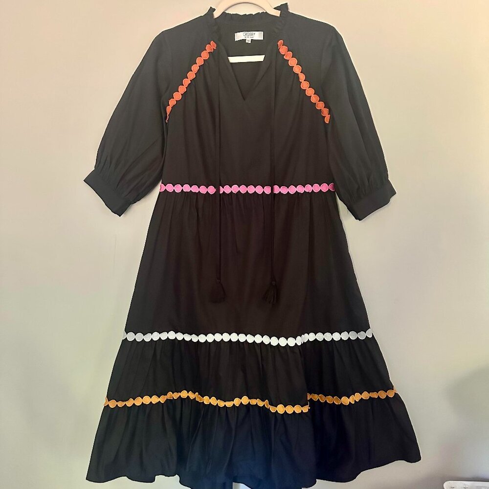 Crosby by Mollie Burch Midi Tiered Dress Puff Sleeve High Neck Cottagecore -  XS